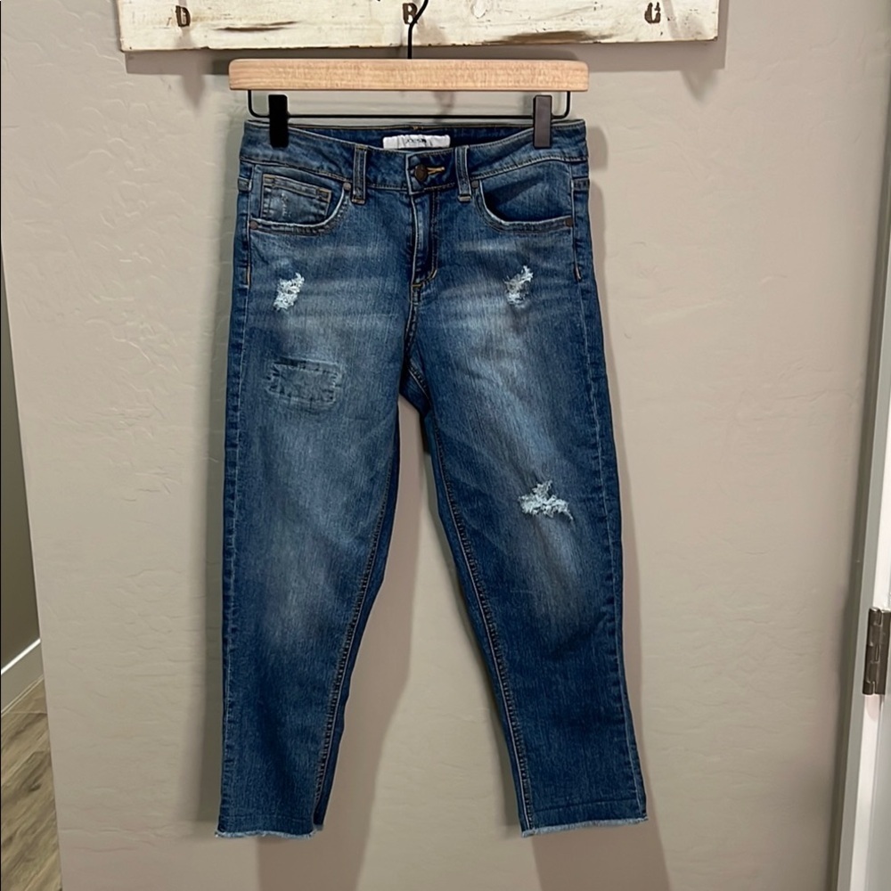 Joe's Jeans Aimee Everblue Distressed Vintage Y2K Patch Cropped Fray Slim Skinny